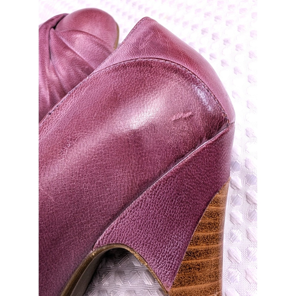 Miz Mooz Felicity Purple Leather Pleated Twist Toe Pump 8.5 Cone Heel - Picture 8 of 16